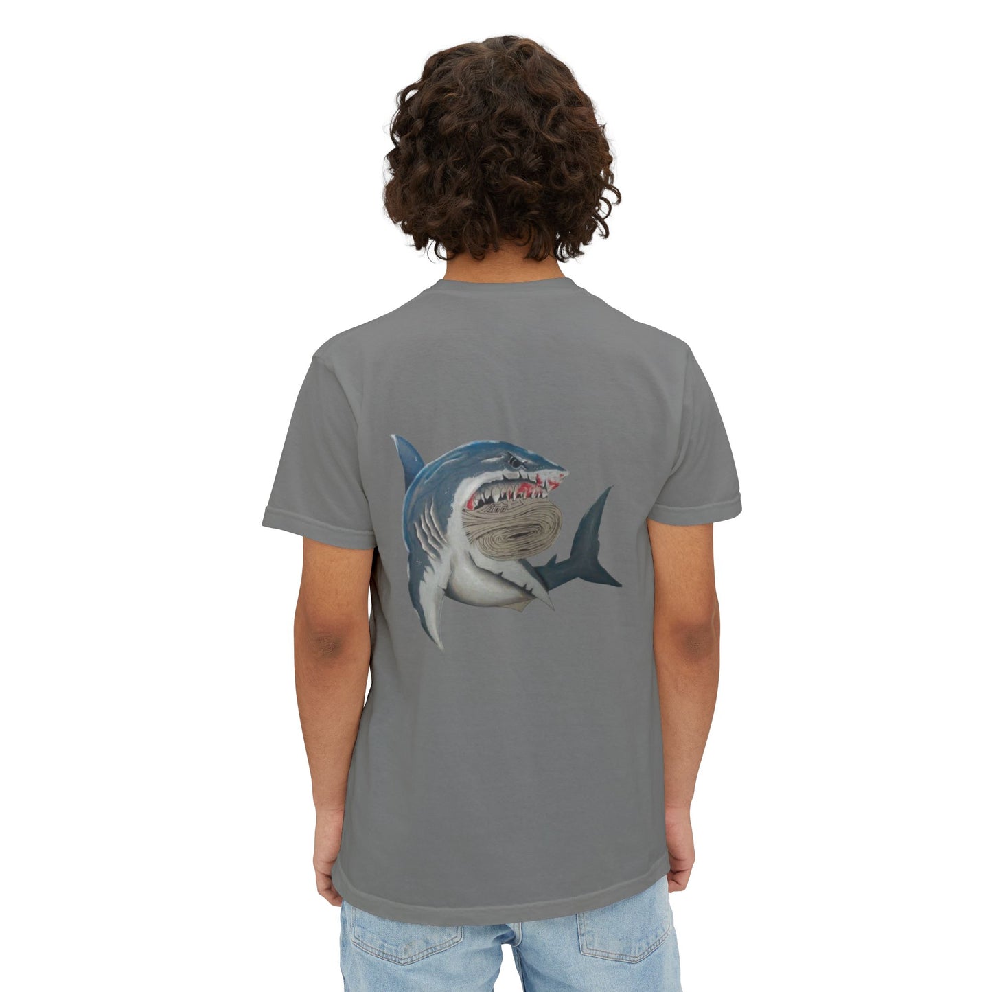 Shark Graphic Pocket Tee, Unisex T-Shirt, Summer Style, Beachwear, Casual Outfit, Gift for Ocean Lovers