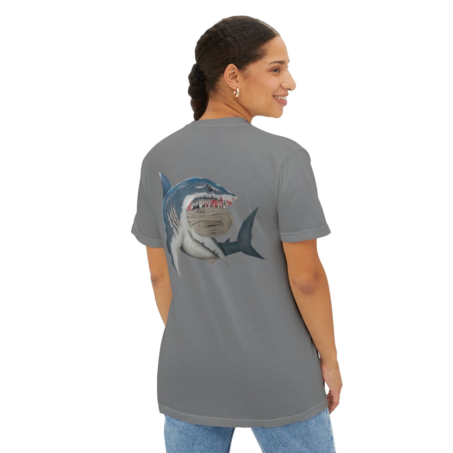 Ocean Adventure Shark Pocket T-Shirt, Men's Graphic Tee, Gift for Beach Lovers, Summer Casual Wear, Shark Design Apparel