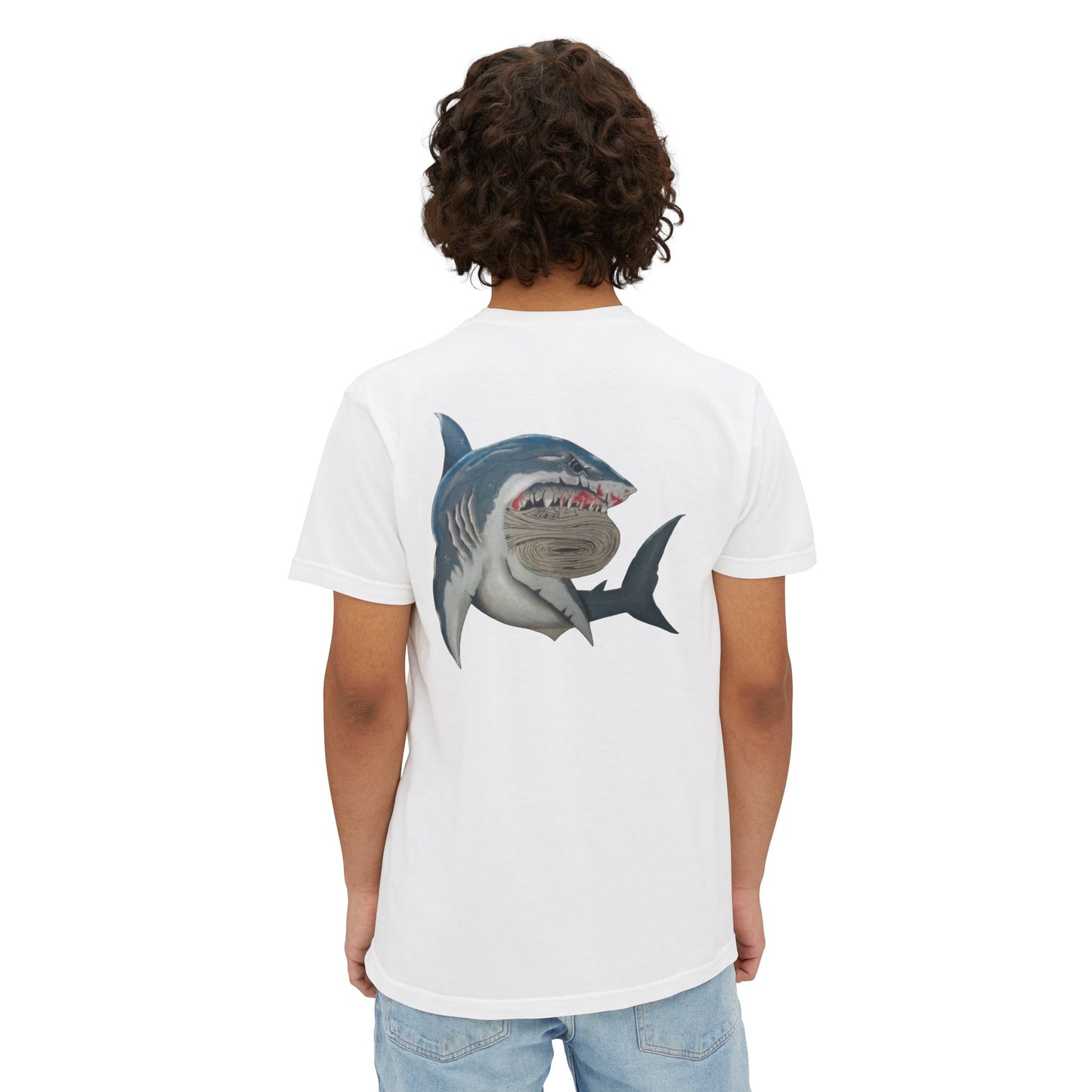 Shark Graphic Pocket Tee, Unisex T-Shirt, Summer Style, Beachwear, Casual Outfit, Gift for Ocean Lovers
