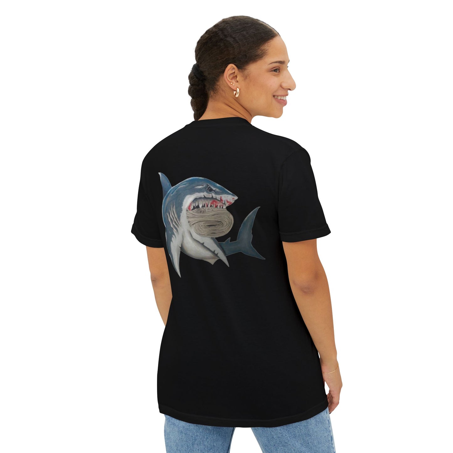 Ocean Adventure Shark Pocket T-Shirt, Men's Graphic Tee, Gift for Beach Lovers, Summer Casual Wear, Shark Design Apparel