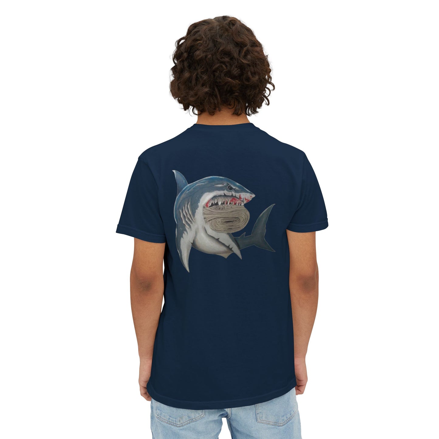 Ocean Adventure Shark Pocket T-Shirt, Men's Graphic Tee, Gift for Beach Lovers, Summer Casual Wear, Shark Design Apparel