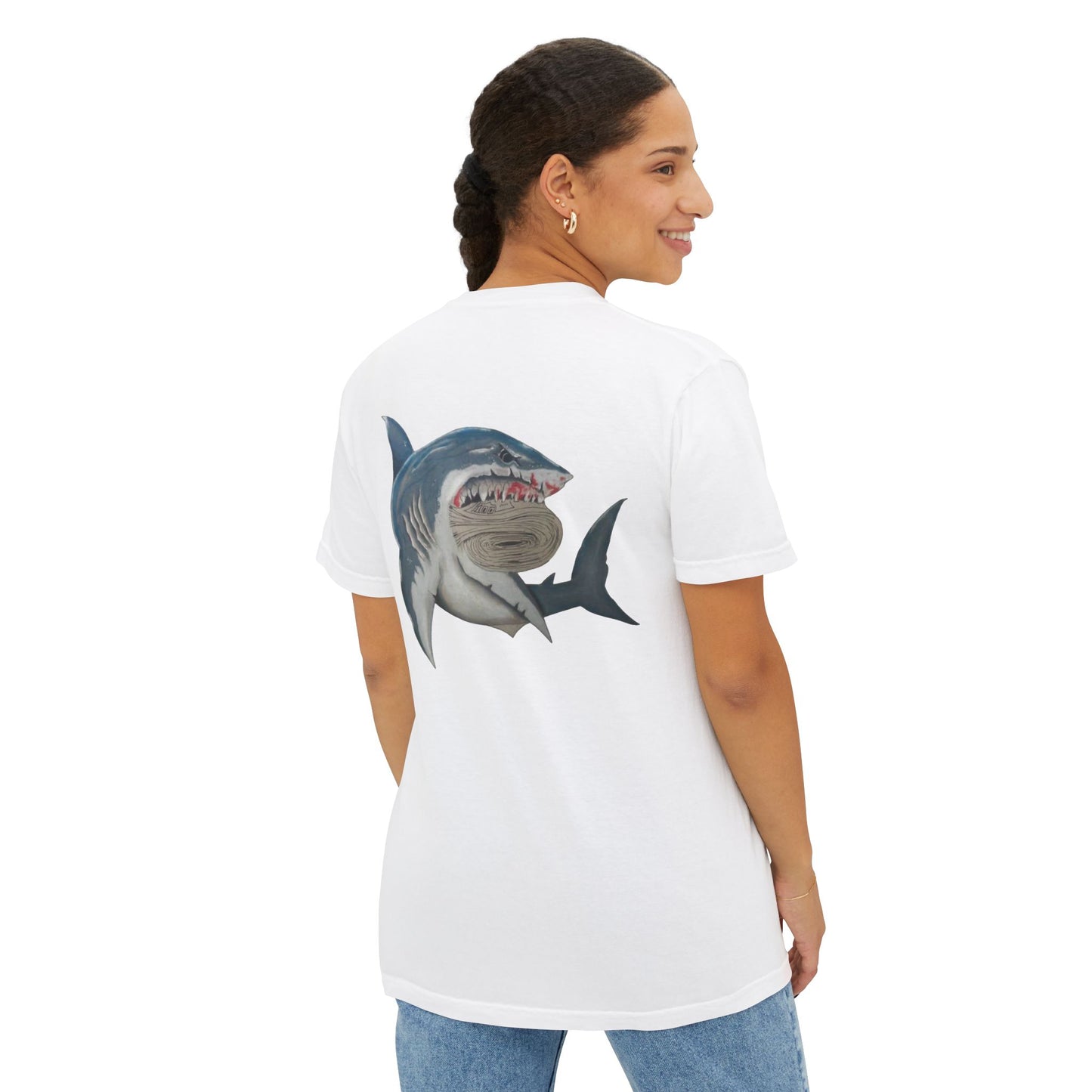 Ocean Adventure Shark Pocket T-Shirt, Men's Graphic Tee, Gift for Beach Lovers, Summer Casual Wear, Shark Design Apparel