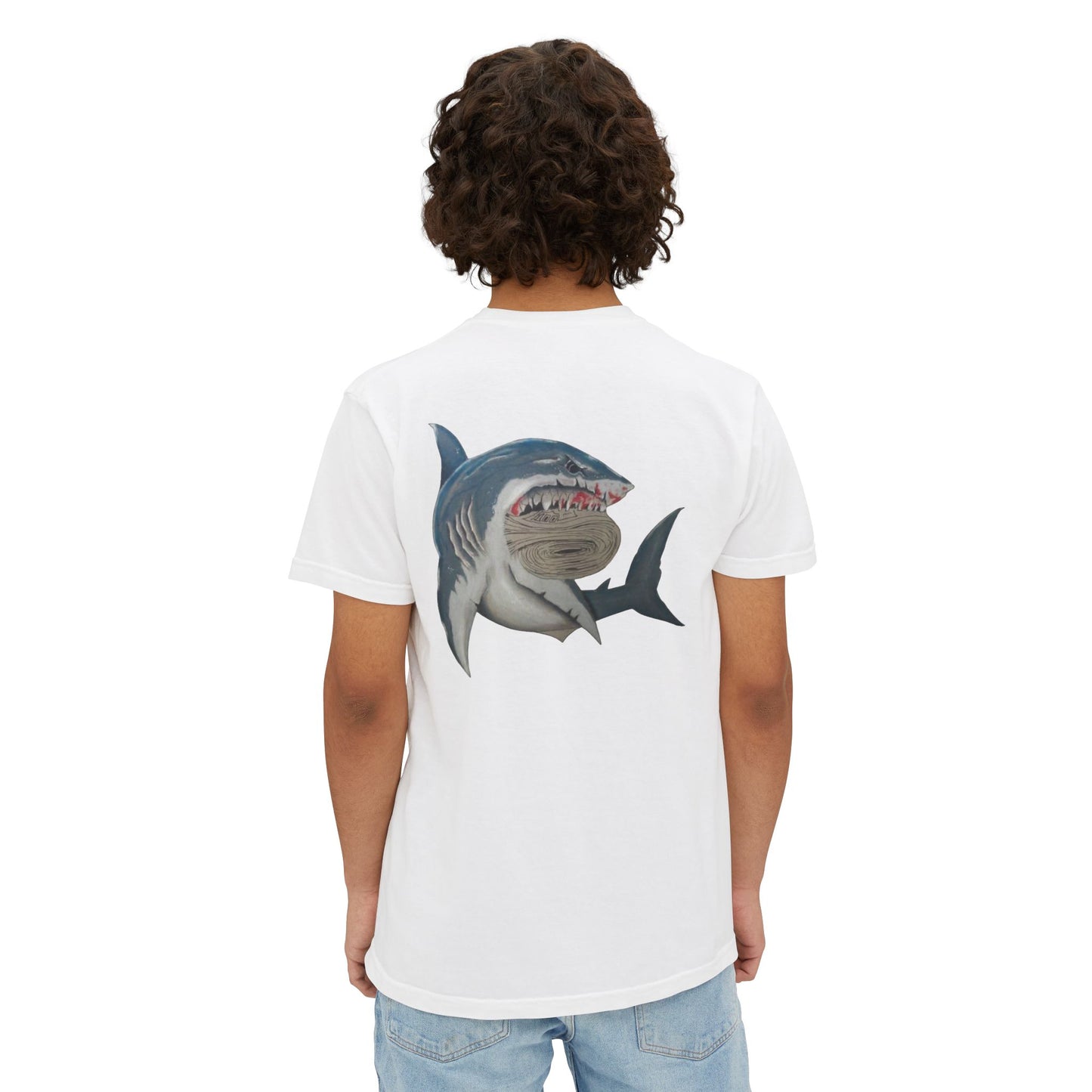 Ocean Adventure Shark Pocket T-Shirt, Men's Graphic Tee, Gift for Beach Lovers, Summer Casual Wear, Shark Design Apparel