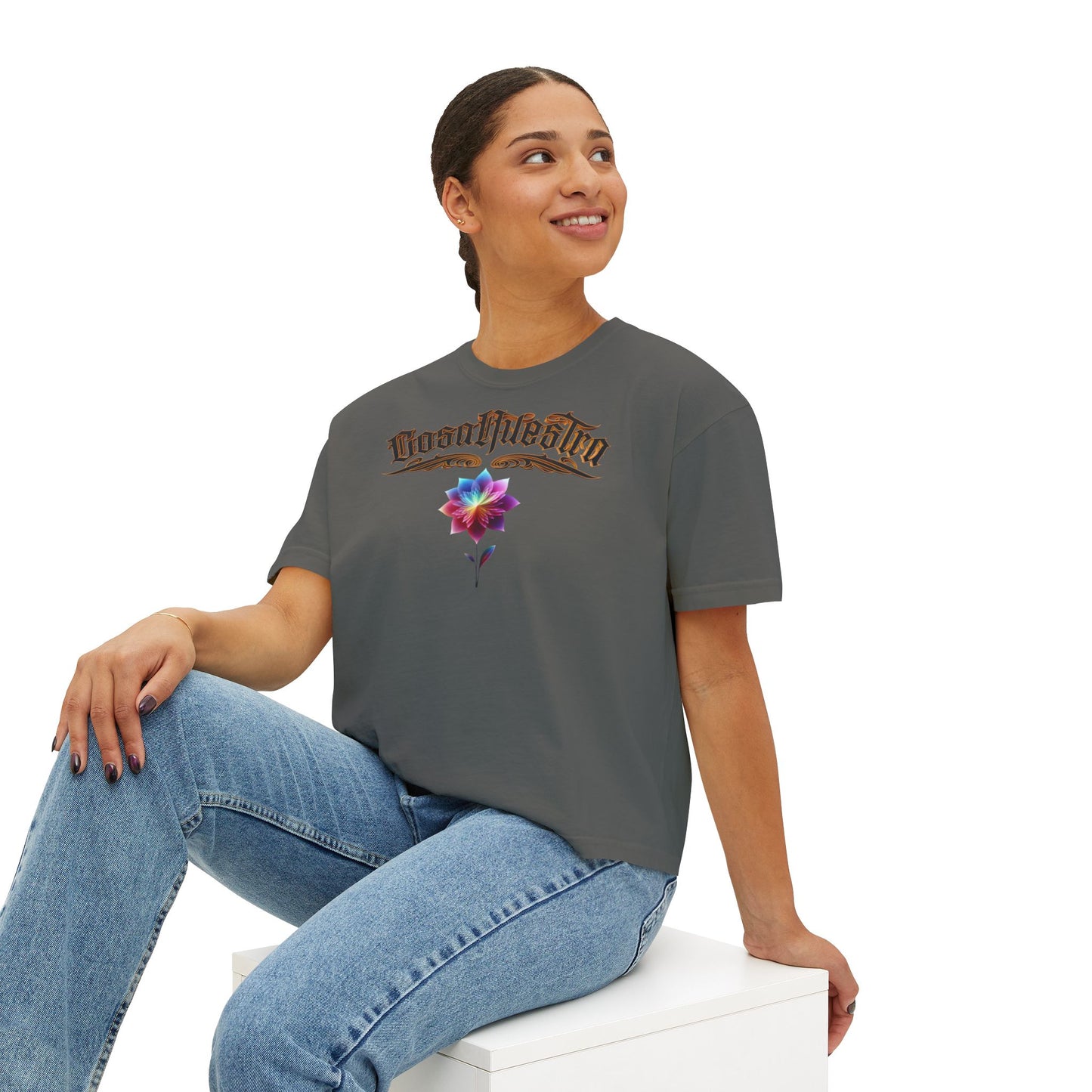Cosa Nuestra Women's Boxy Tee, Casual Top, Summer Shirt, Graphic Tee, Gift for Her, Festival Clothes, Relaxed Fit Tee