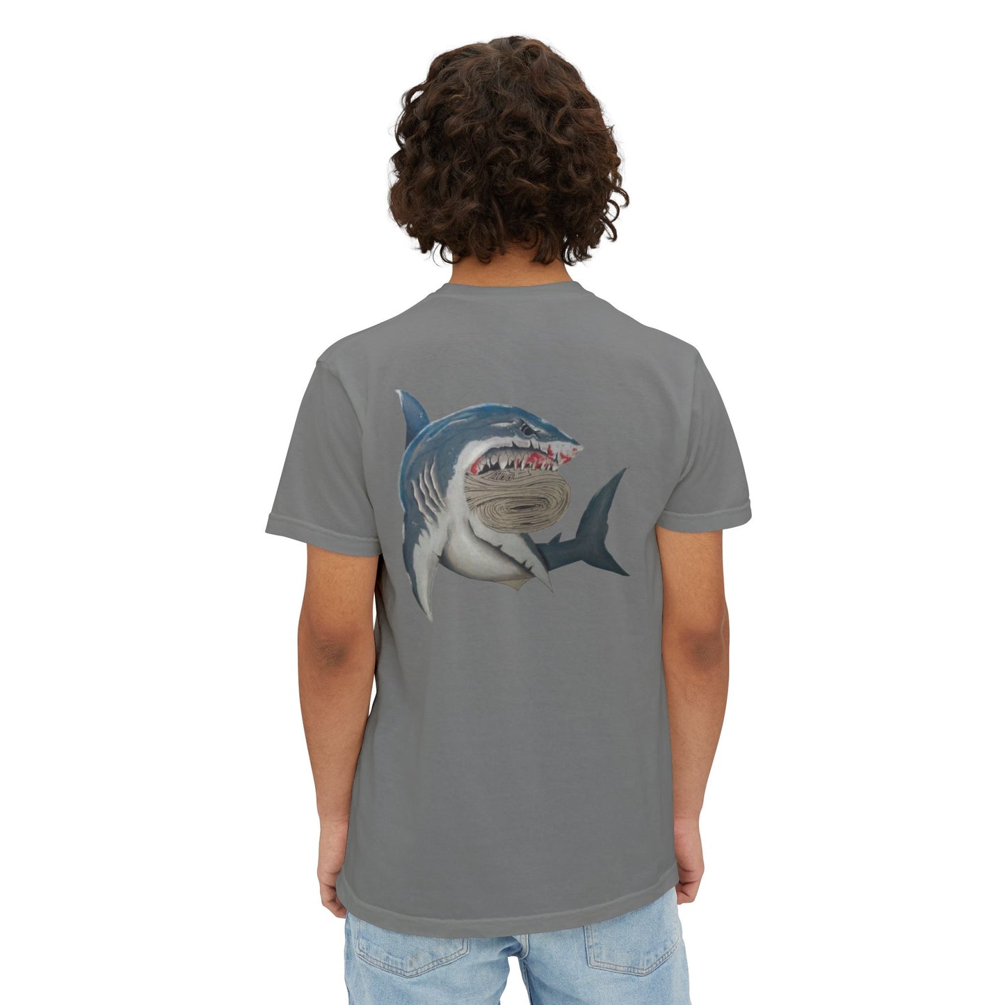 Ocean Adventure Shark Pocket T-Shirt, Men's Graphic Tee, Gift for Beach Lovers, Summer Casual Wear, Shark Design Apparel